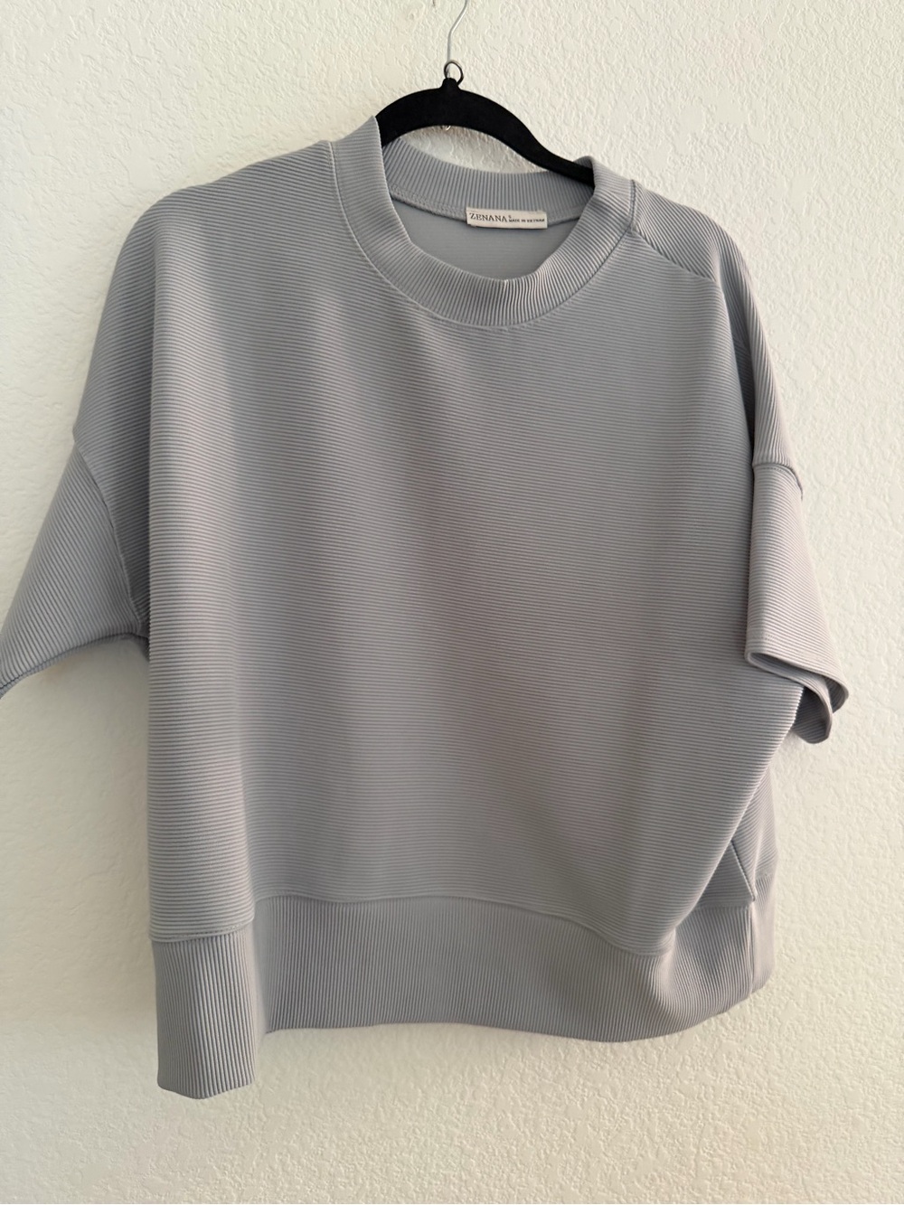 Zenana Light Gray Blue Slate Ribbed Short-Sleeve Top and Short Set